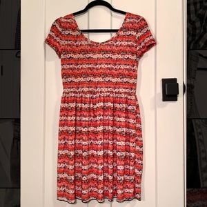 Lightweight red skater dress with crisscross back